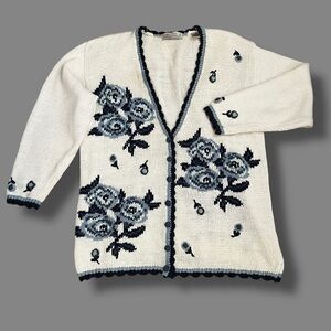 Karen Scott Cardigan 3D Blue Floral Embroidery Size 1X